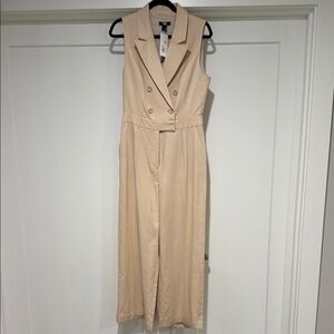 PAIGE Tan Blazer-Style Jumpsuit with Wide-Leg Design